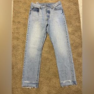 Levi’s Premium 501 Light Wash Distressed Straight Leg Jeans - 31x32